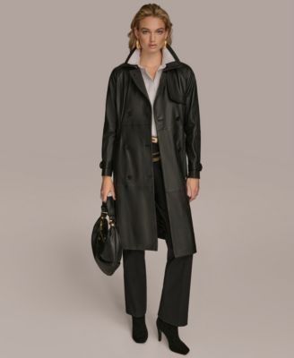Women's Belted Leather Trench Coat