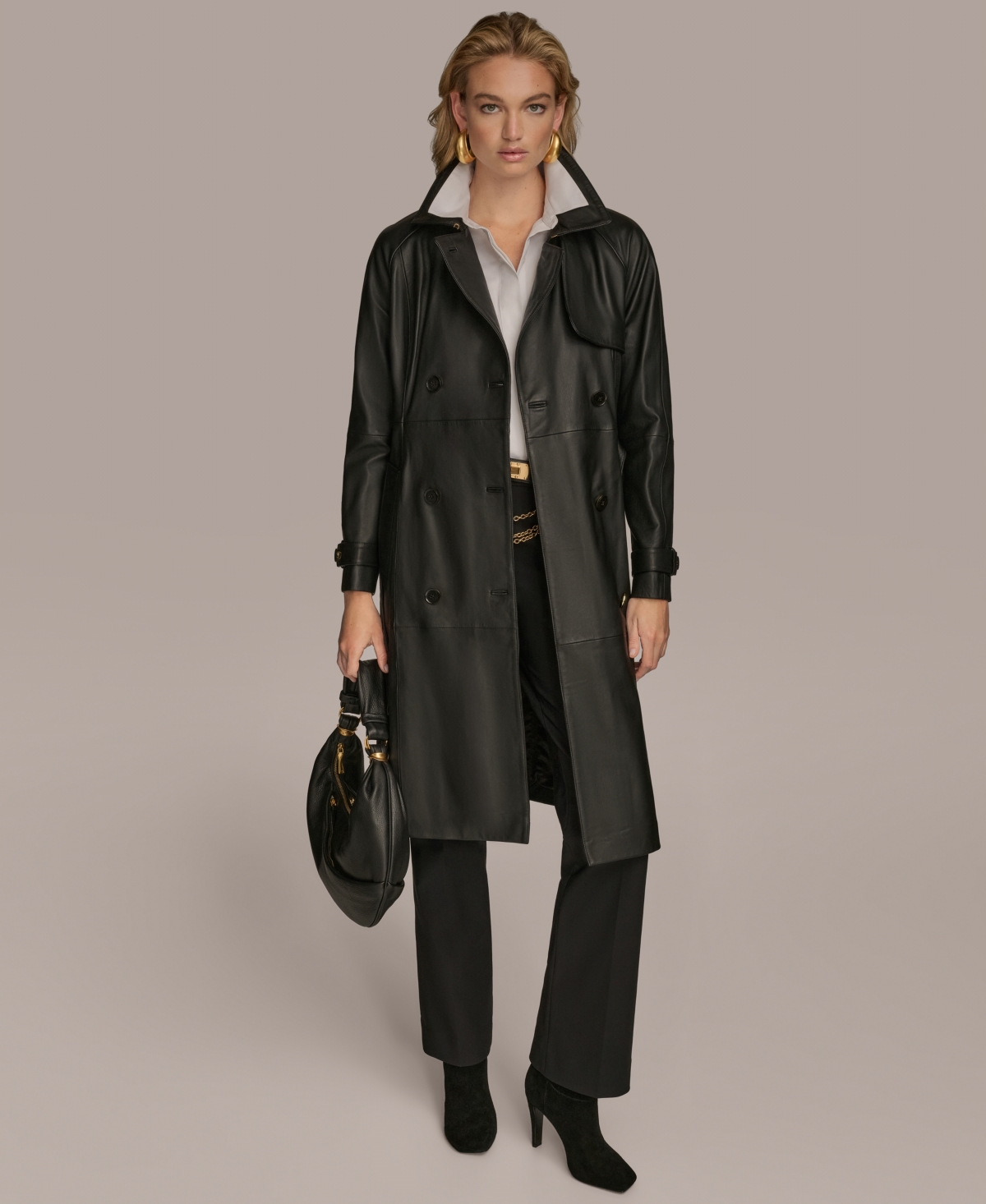 Donna Karan New York Women's Belted Leather Trench Coat