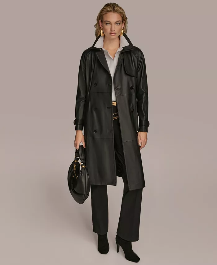 Women's Belted Leather Trench Coat