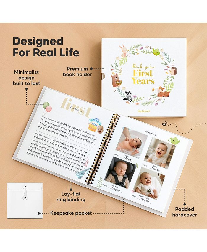 KeaBabies Baby Muse Memory Book Keepsake for Girl, Boy, First 5 Year Journal Milestone Book, 100 Beautiful Pages - White