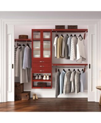 Solid Wood Walk-In Closet Organizer with 3 Drawers and Glass Doors