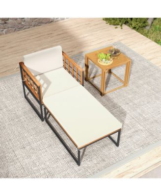 Outdoor Chaise Lounge Chair Acacia Wood Heavy Duty 1200 lbs Weight Capacity