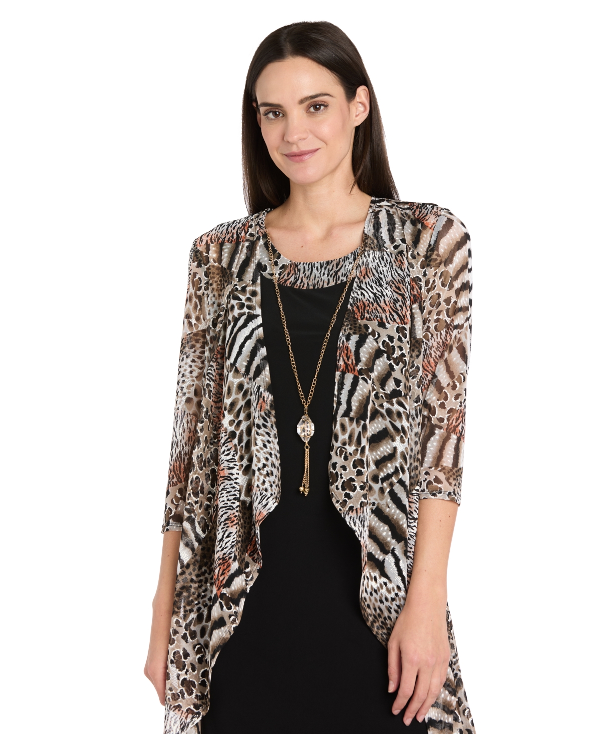 R & M Richards Women's 2-piece 3/4-sleeve Jacket With Necklace And Dress In White