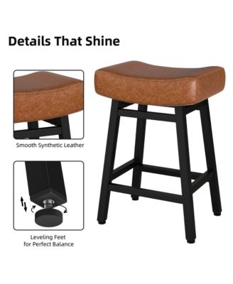 24 Inches Bar Stools Set of 2, Saddle Kitchen Stools with PU Leather Cushion Counter Height Barstools for Kitchen Dining Cafe