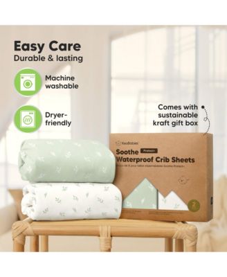 2pk Soothe Waterproof Fitted Crib Sheets for Girl, Boy, 100% Soft Cotton Crib Mattress Protector Sheet