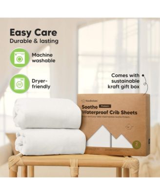 2pk Soothe Waterproof Fitted Crib Sheets for Girl, Boy, 100% Soft Cotton Crib Mattress Protector Sheet