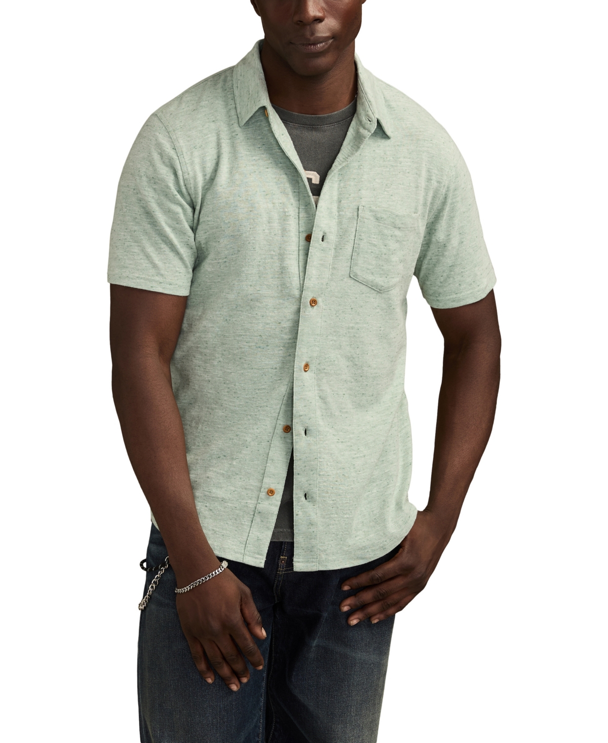 Lucky Brand Men's Short-Sleeve Linen Knit Shirt