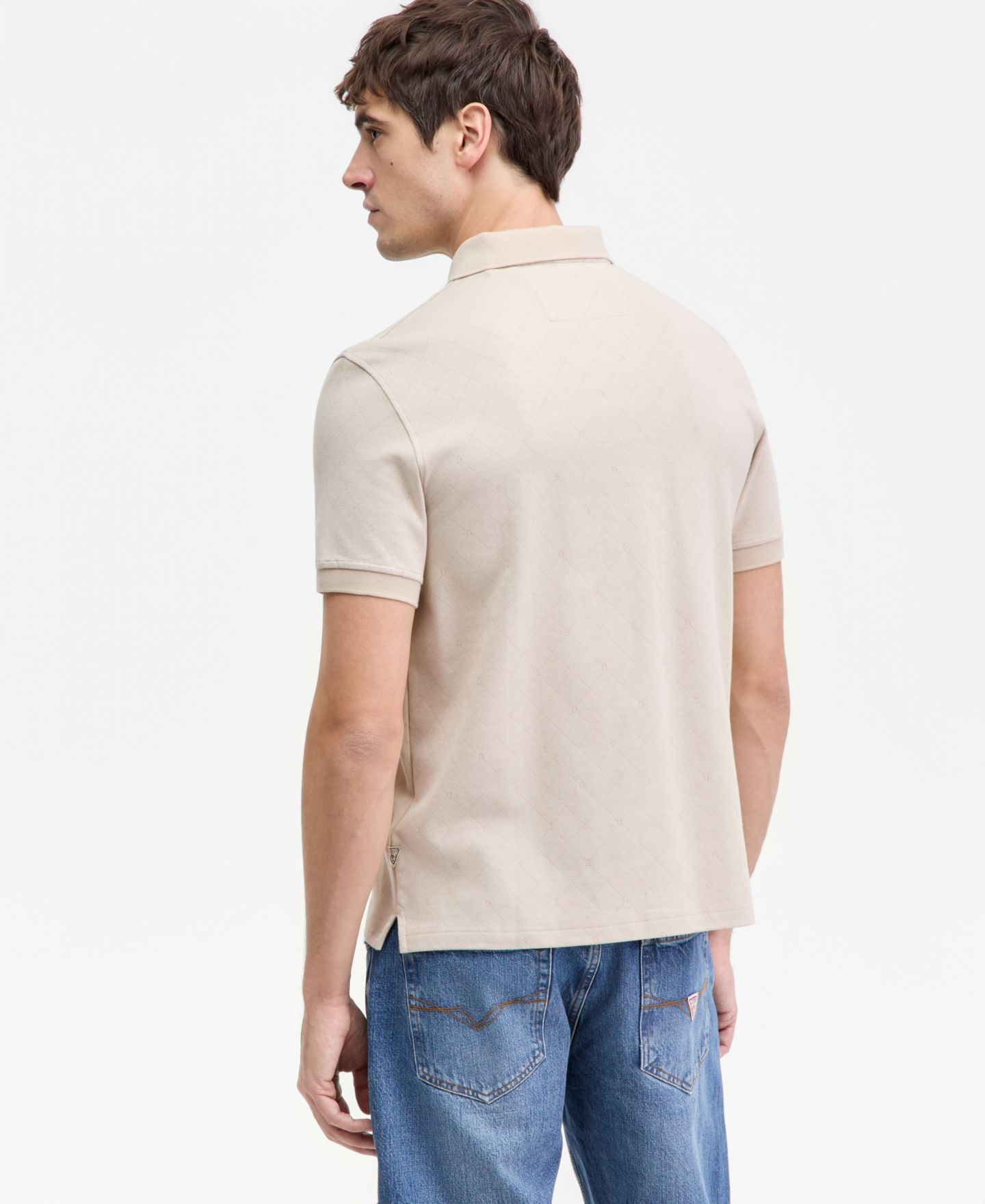 Мужское поло GUESS All-Over Jacquard Knit Polo Shirt, цвет: Бежевый — фото 4