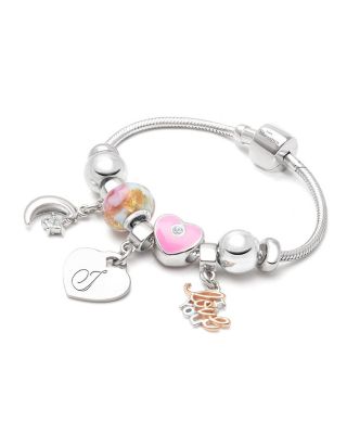 Little Girls Sterling Silver Adore Charm Engraved Initial Bracelet