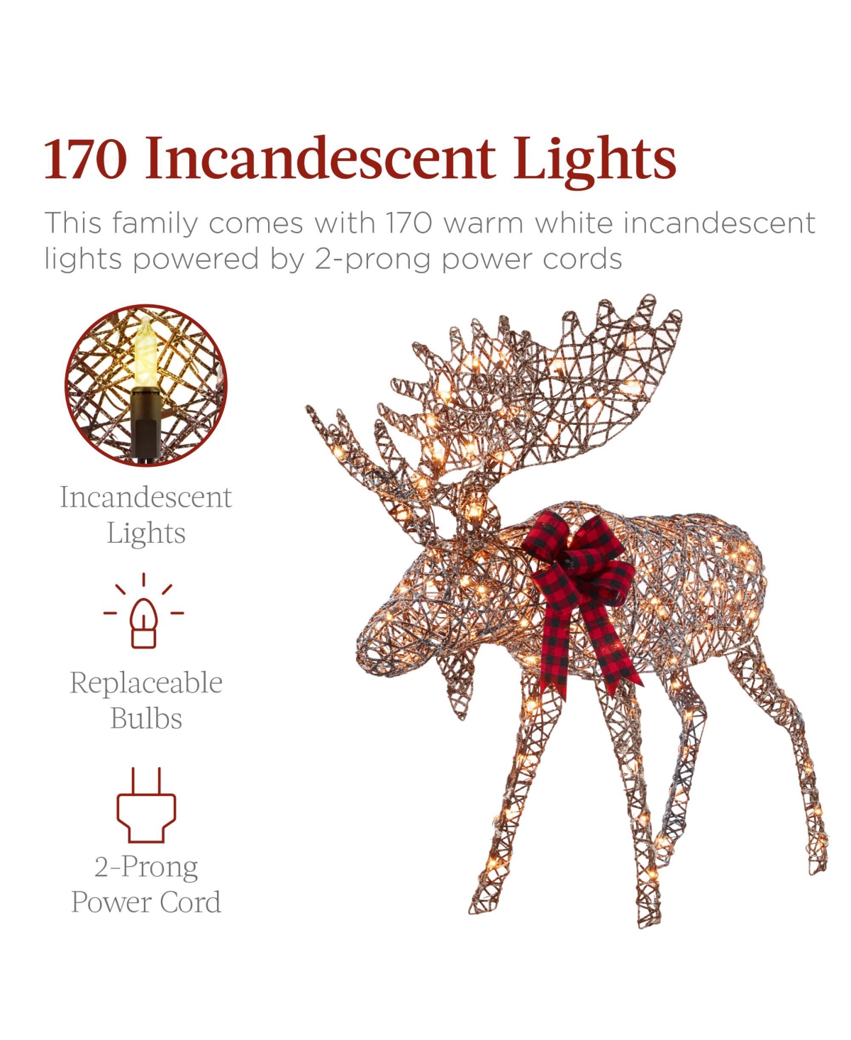 Best Choice Products 2-Piece Moose Family Lighted Christmas Yard Decor Set w/ 170 Led Lights, Stakes, Zip Ties