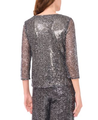 Women's Drape Neck Sequin Top