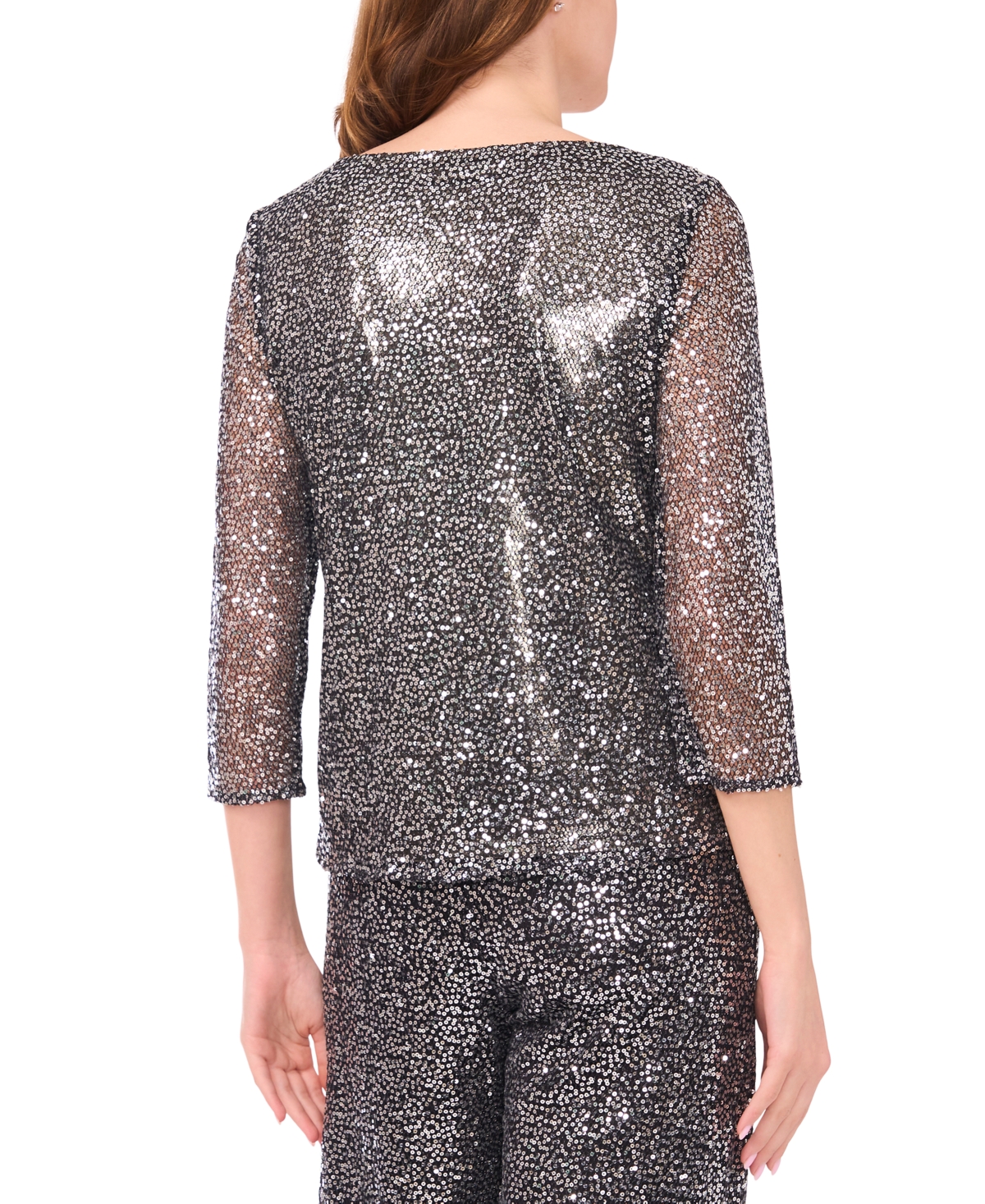 Msk Women's Drape Neck Sequin Blouse