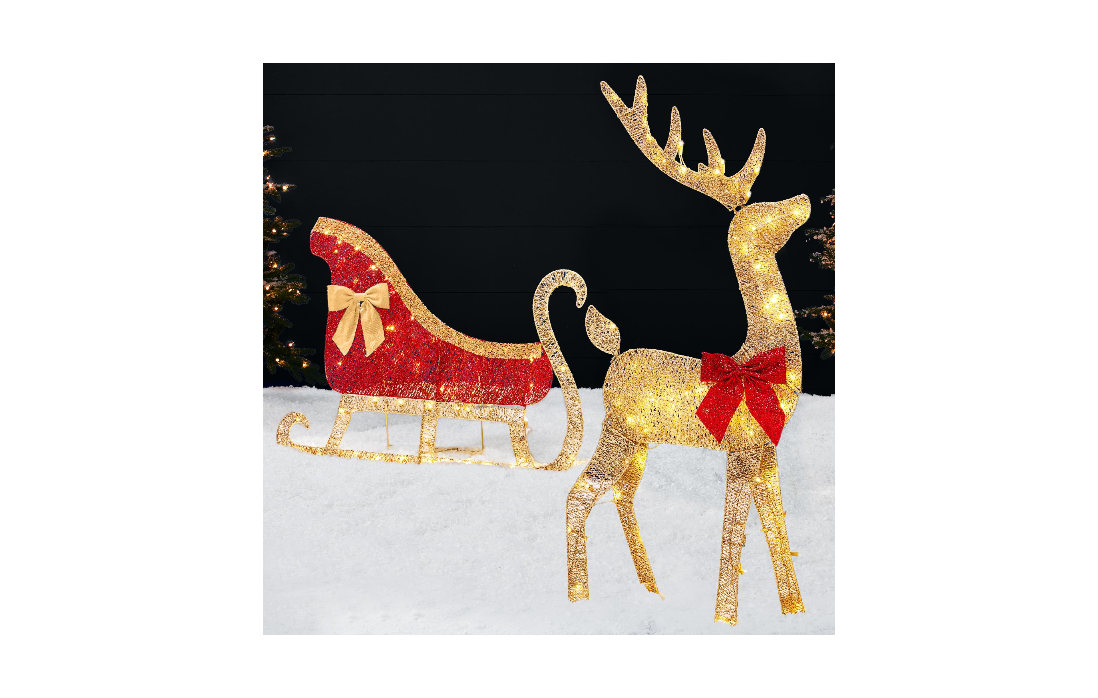 Best Choice Products Lighted 2D Reindeer & Sleigh Set Outdoor Decor w/ Warm White Led Lights