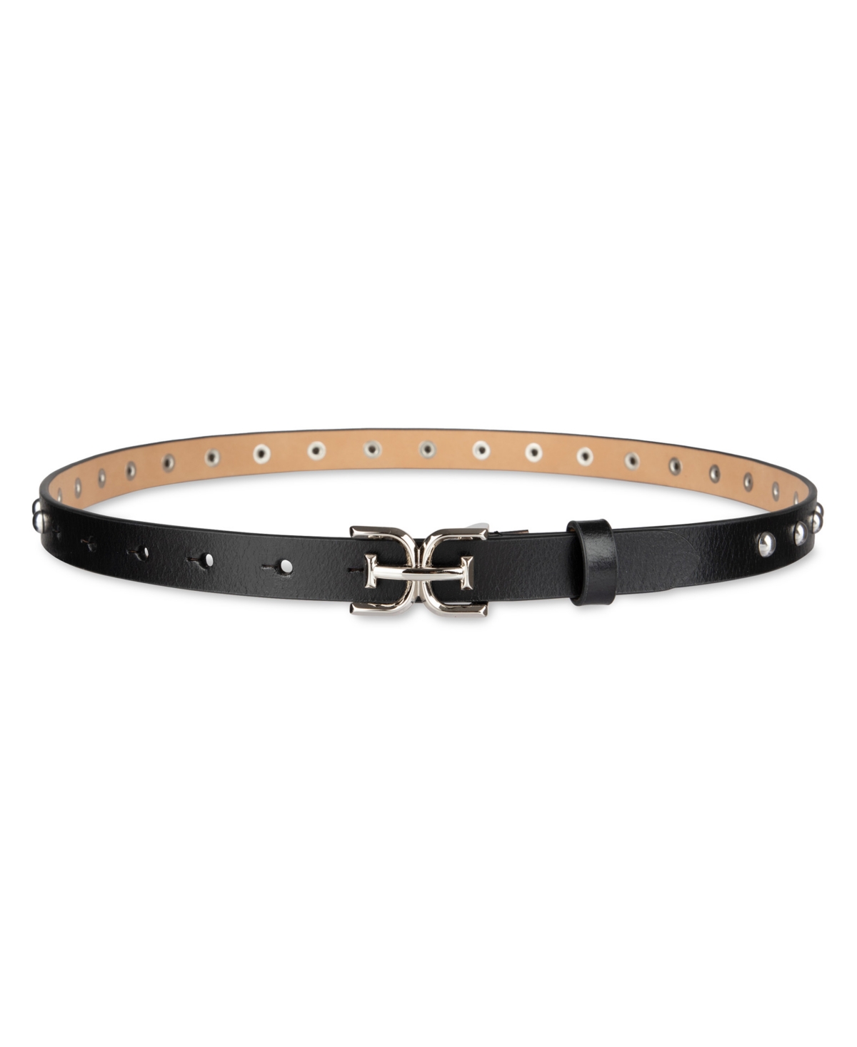 Sam Edelman Women's Ultra Skinny Double-e Logo Plaque Belt In Black