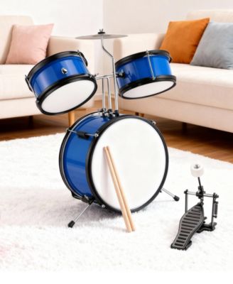 3-Piece Kids Drum Set with Adjustable Stool, Bass Pedal & Cymbal – Realistic Junior Drum Kit for Ages 3+