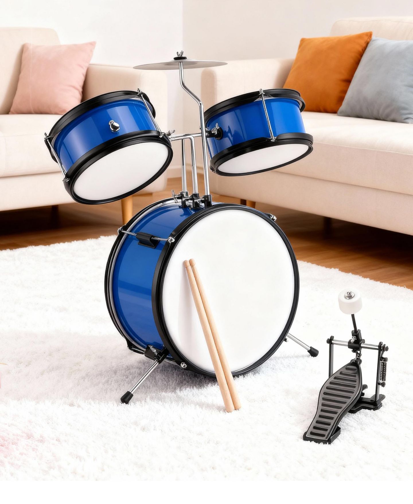 Детские игрушки SUGIFT 3-Piece Kids Drum Set with Adjustable Stool, Bass Pedal & Cymbal – Realistic Junior Drum Kit for Ages 3+ — фото 8