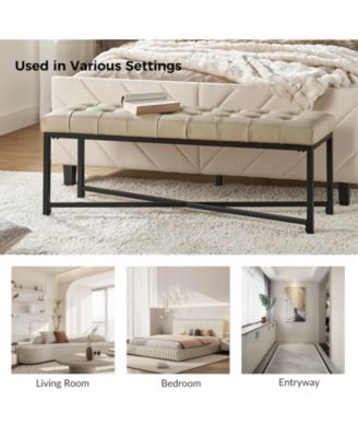 Anahli 50.5'' W Modern Genuine Leather Bench with Button-tufted and Metal Legs