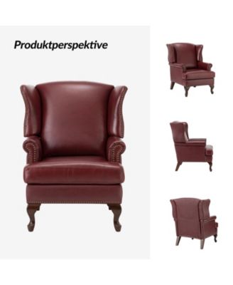 Helmuth Genuine Leather Wingback Armchair with Solid Wood Legs
