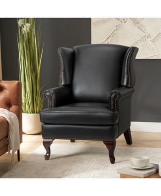 Helmuth Genuine Leather Wingback Armchair with Solid Wood Legs