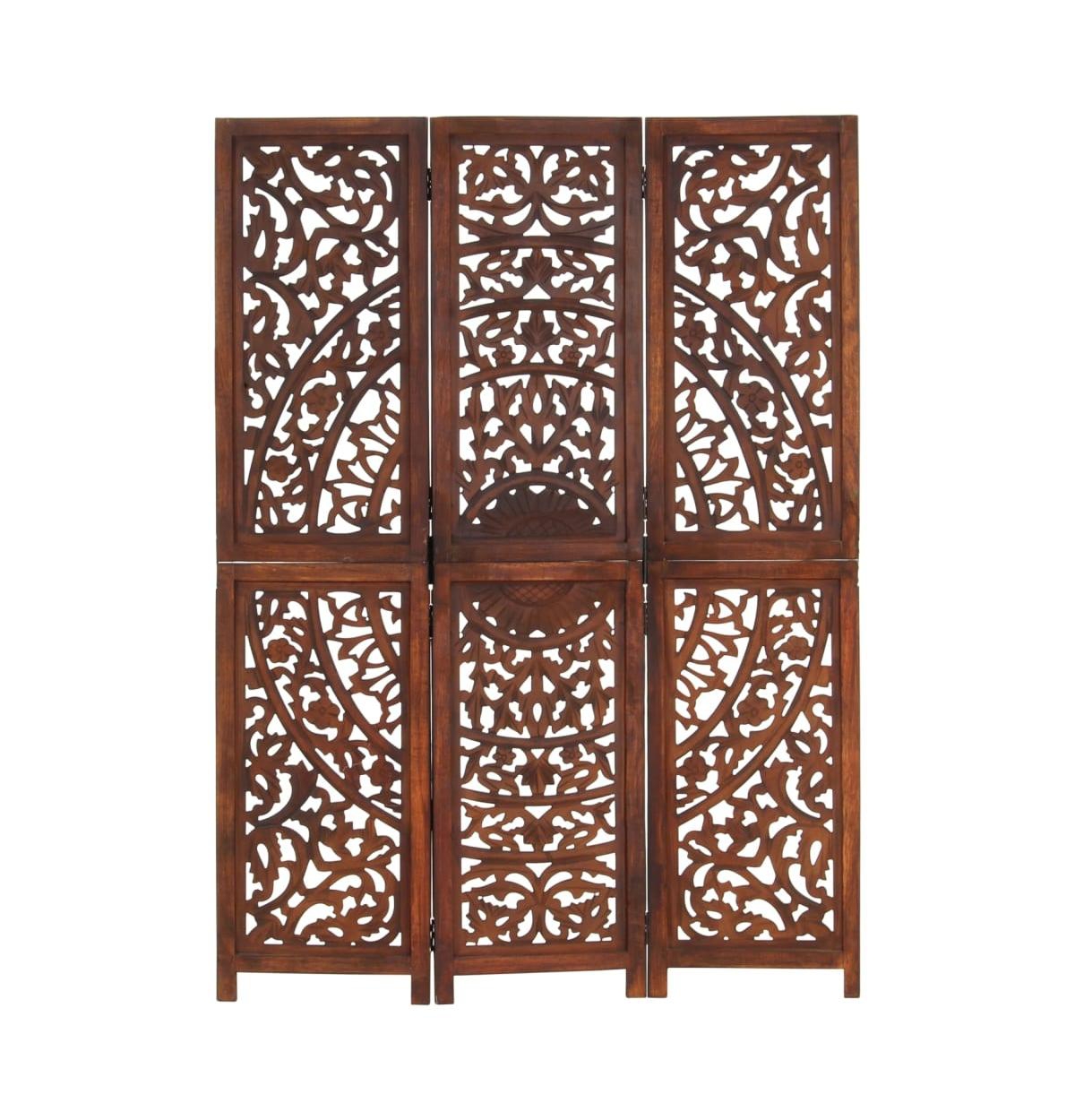 Hand carved 3-Panel Room Divider Brown 47.2"x65" Solid Mango Wood