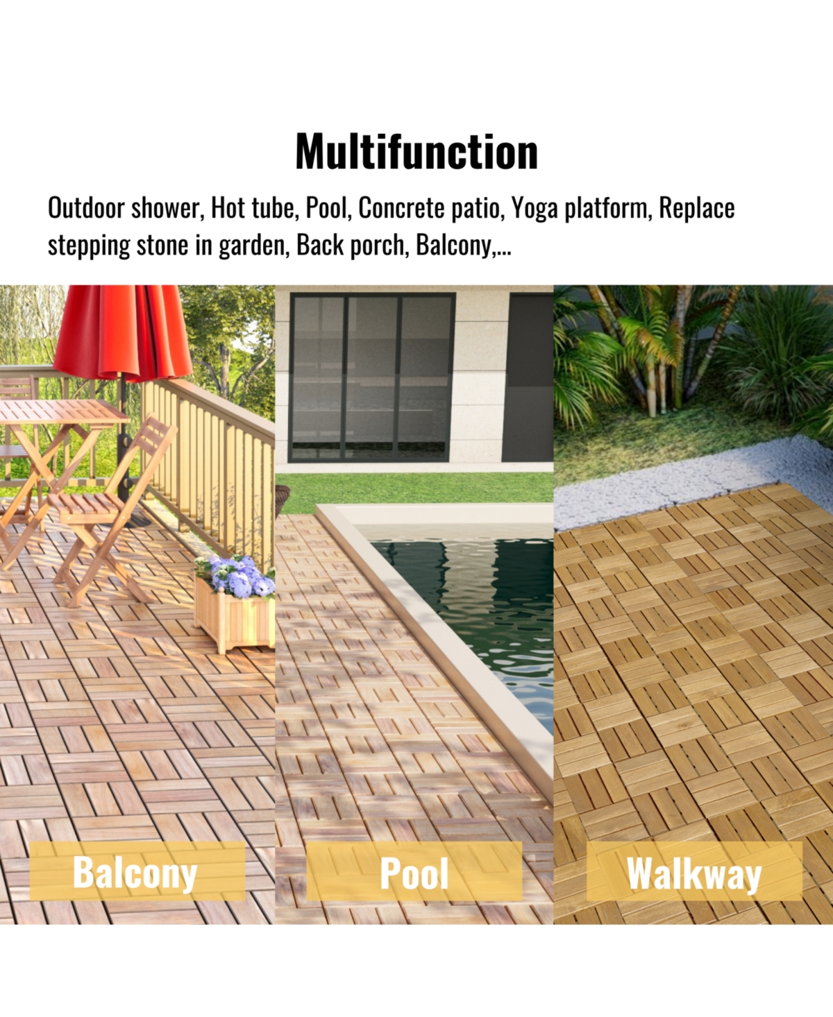 Streamdale Furniture Acacia Deck Tiles Checker 12"x12" Yellow -Pack