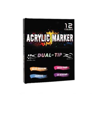 12 Colors Double-Ended Acrylic Marker Pens, Non-Transparent Paper and Stackable Color Pigment Paint Pens for Rock Painting, Wood and Canvas