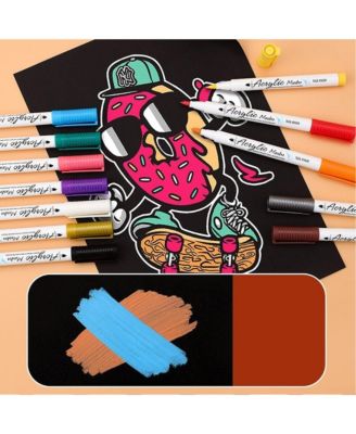12 Colors Acrylic Marker Pens, Waterproof Soft Tip Paint Pens for Rock Painting, Fabric, Metal, Glass, Wood, Canvas, Ceramic and Plastic