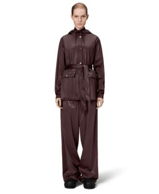 Women's Tie-Waist Snap-Front Hooded Rain Coat