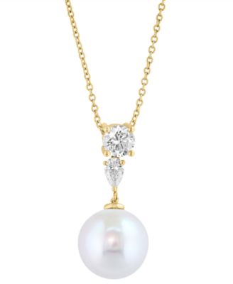 Freshwater Pearl (11mm) and Lab-Grown White Diamond (5/8 ct. t.w.) Pendant Necklace in 14k Yellow Gold