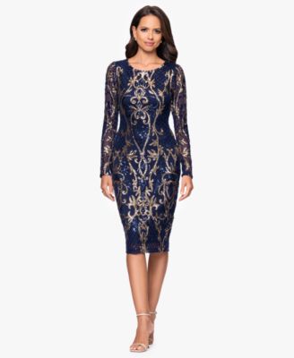 B&A By Betsy and Adam - Petite Sequin Scoop Neck Long-Sleeve Dress