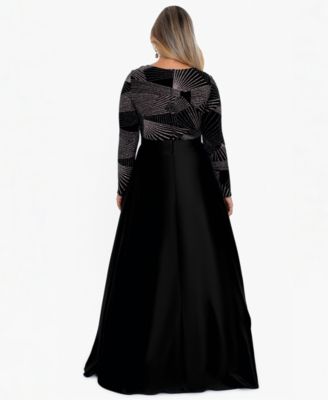 Plus Size Scoop Neck Long-Sleeve Ball Gown