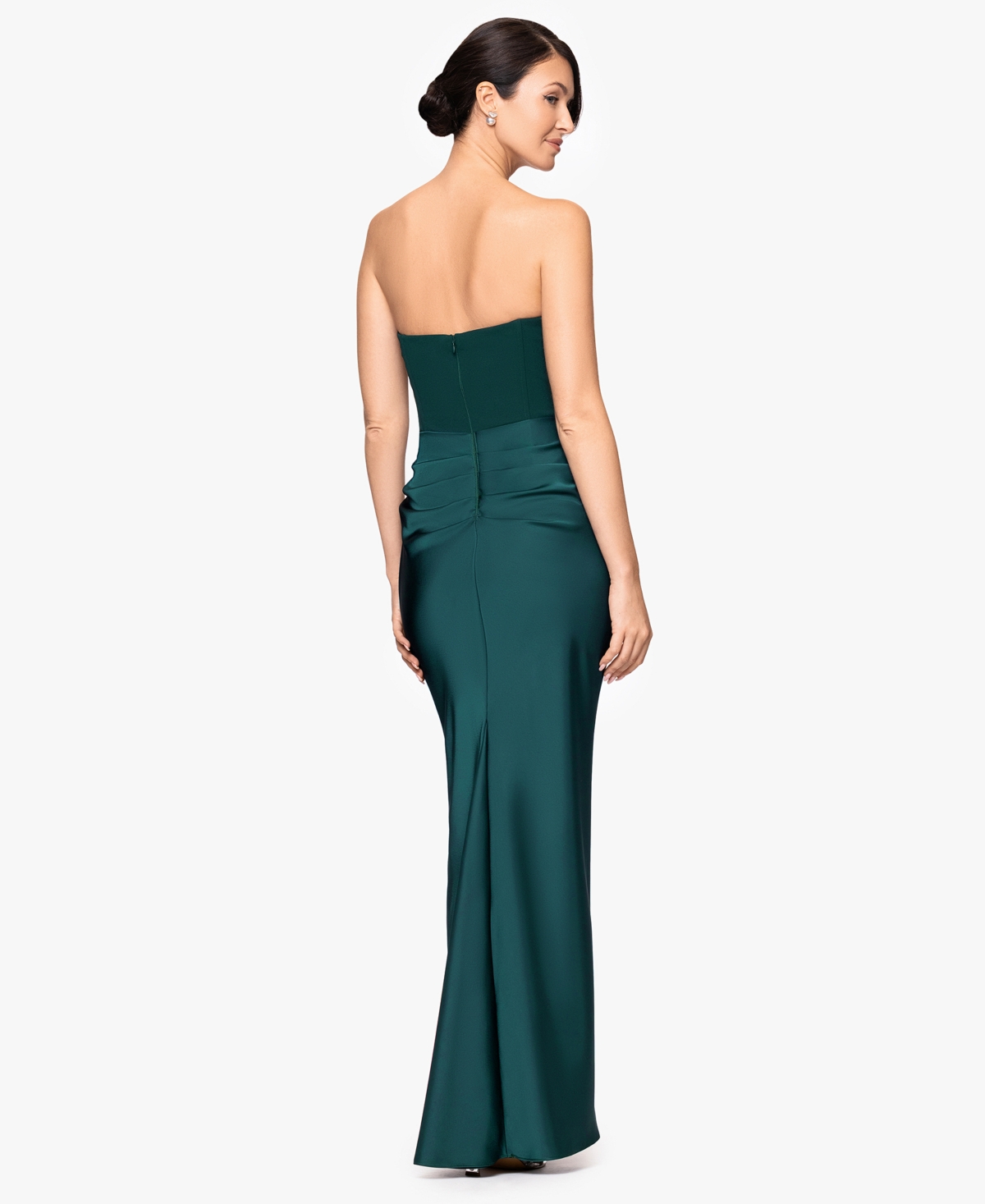 Betsy & Adam Petite Strapless Long Gown In Green