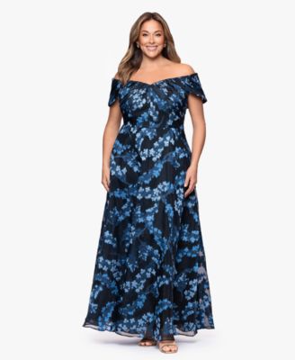 Betsy & Adam - Plus Size Off-The-Shoulder Long Dress