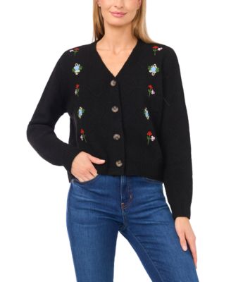 CeCe - Women's Flower Embroidery Long-Sleeve Cardigan