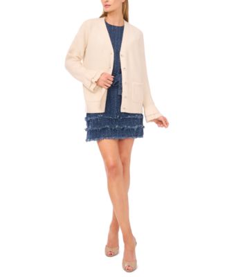 Women's V-Neck Ruffle Cuff Cardigan Sweater
