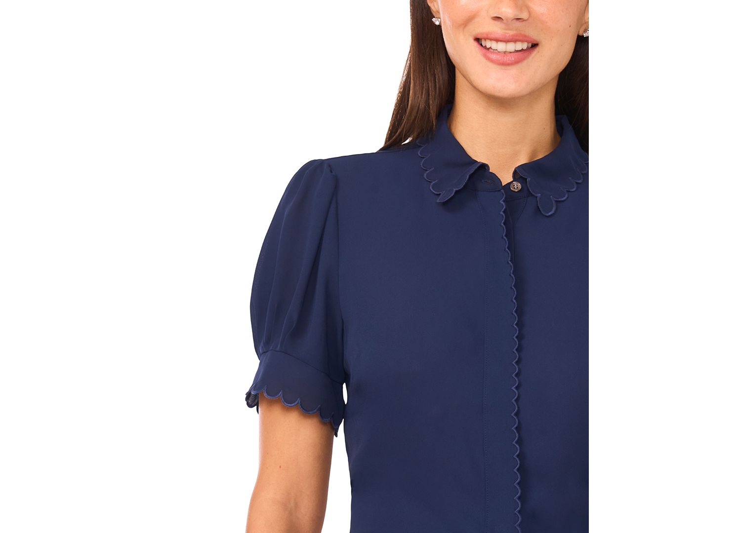 Women's Scallop Button-Down Short-Sleeve Top