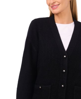 Women's V-Neck Ruffle Cuff Cardigan Sweater