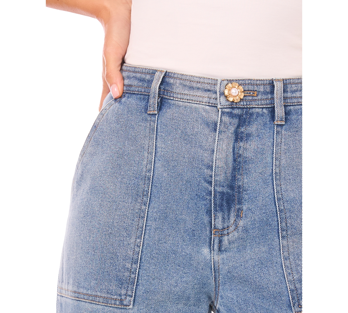 Cece Women's Wide Leg Patch Pocket Jeans In Blue