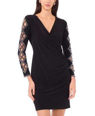 Petite Faraj Sleeve Faux Wrap V-Neck Dress