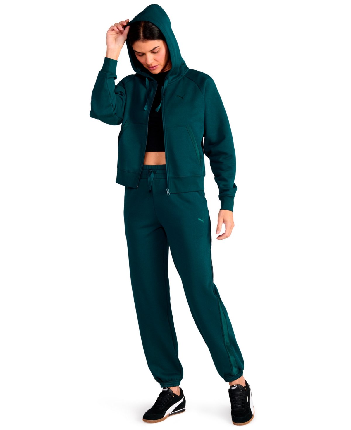 Puma Women's Elevated Satin Full-zip Fleece Hoodie In Green