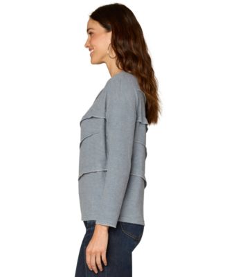 Petite Long-Sleeve Boat Neck Mix Media Knit Top