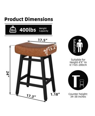 24 Inches Bar Stools Set of 3, Saddle Kitchen Stools with PU Leather Cushion Counter Height Barstools for Kitchen Dining Cafe