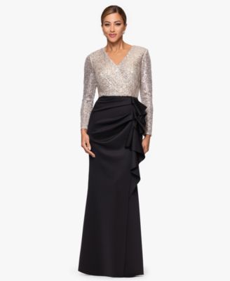 XSCAPE - Women's V-Neck Sequin Long Dress