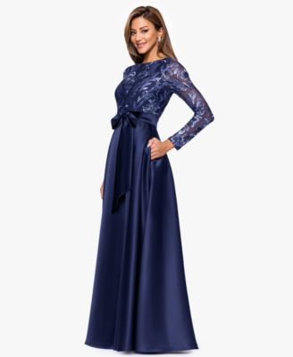 Women's Boat Neck Sequin Mesh Long Ball Gown