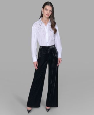 Women's Velvet Wide Leg Straight Pants