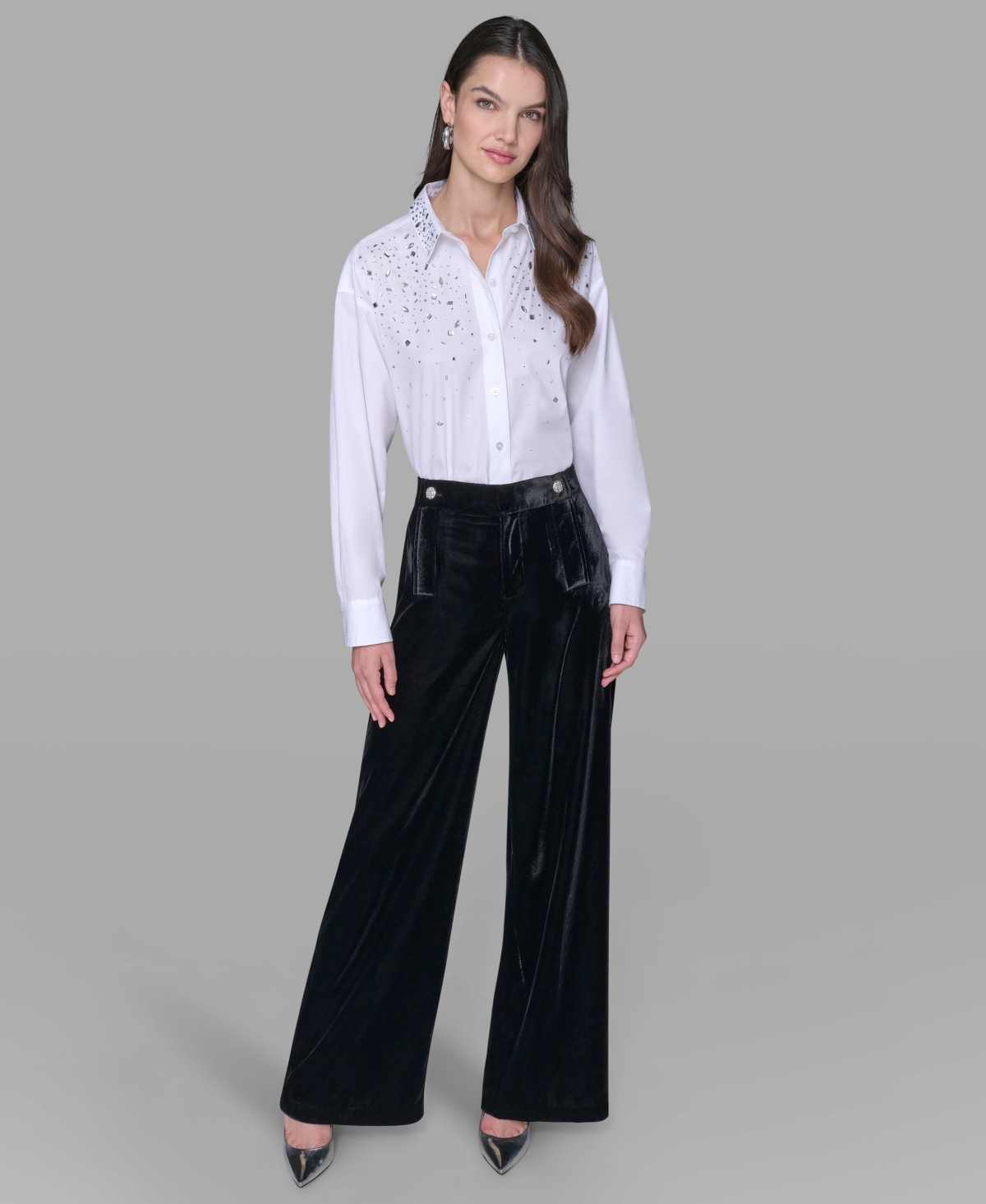 Karl Lagerfeld Women's October Fashion Wide-leg Velvet Pants In Black