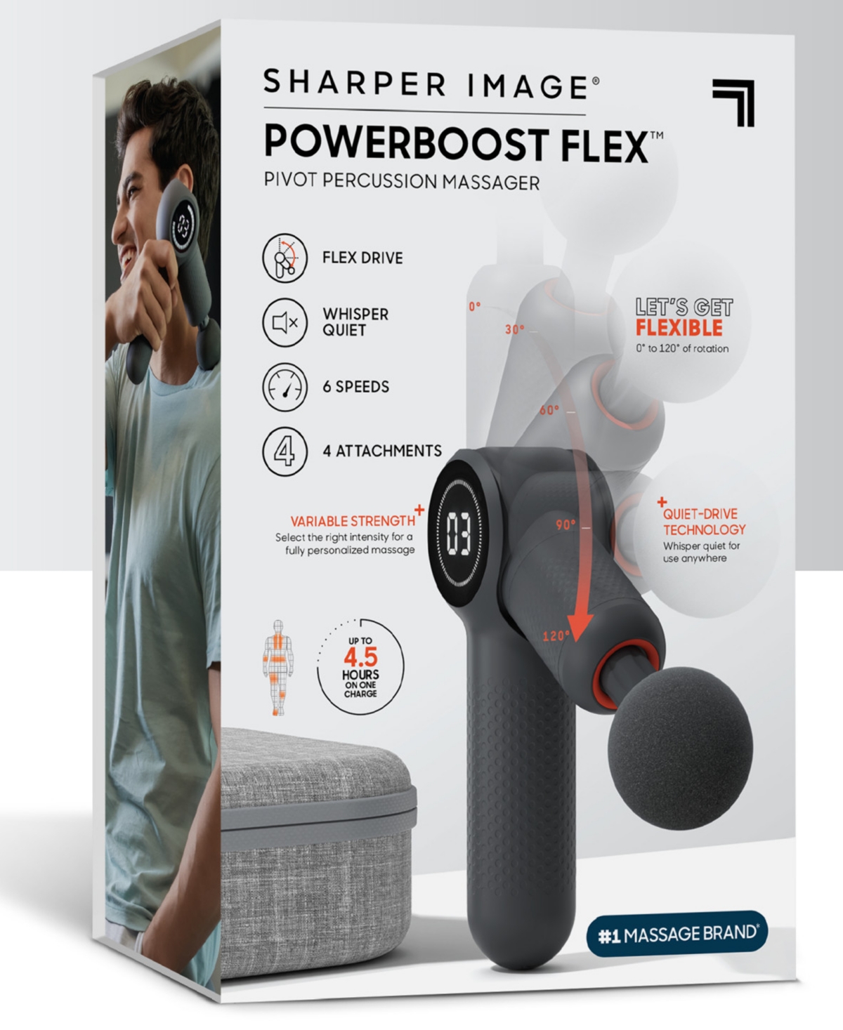 Sharper Image Powerboost Flex Pivot Percussion Massager In Gray