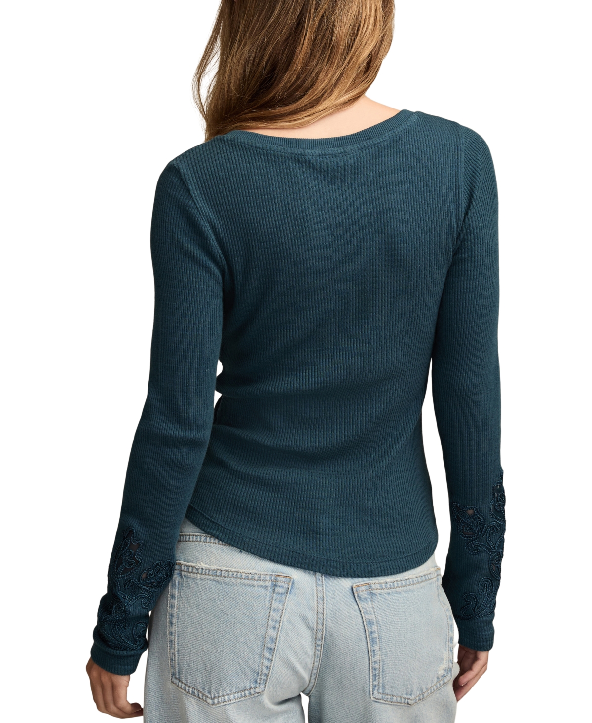 Lucky Brand Women's Cutwork Notch Neck Top