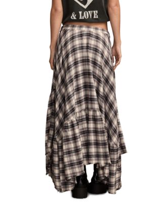 Women's Tiered Plaid Maxi Skirt