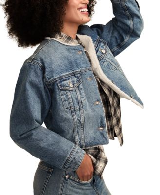 Women's Collarless Cropped Trucker Jacket